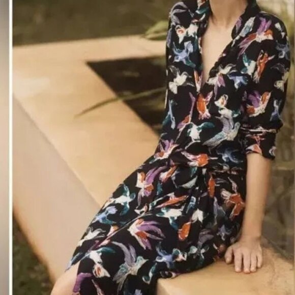 Maeve By Anthropologie Martina Bird Button Shirt Midi Dress. SZ 0 - Picture 2 of 4